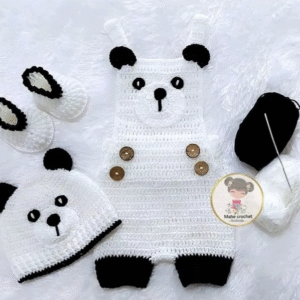 Hand-Crocheted Panda/Bear Baby Outfit Set - Overalls, Hat, and Booties
